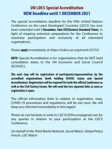 UN LDC5 Special Accreditation: NEW Deadline until 1 DECEMBER 2021 _ LDC Watch